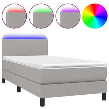 Vidaxl Box spring postelja z vzmetnico LED svetlo siva 90x190 cm blago