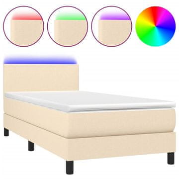 Vidaxl Box spring postelja z vzmetnico LED krem 90x200 cm blago