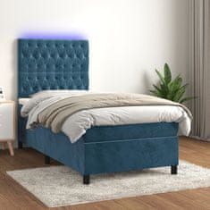 Vidaxl Box spring postelja z vzmetnico LED temno modra 100x200cm žamet