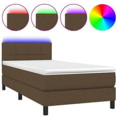 Greatstore Box spring postelja z vzmetnico LED temno rjava 100x200cm blago
