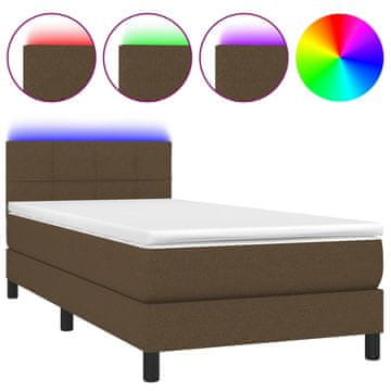 Vidaxl Box spring postelja z vzmetnico LED temno rjava 100x200cm blago
