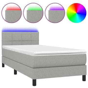 Vidaxl Box spring postelja z vzmetnico LED svetlo siva 90x200 cm blago