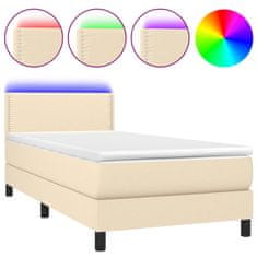 Vidaxl Box spring postelja z vzmetnico LED krem 90x200 cm blago