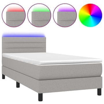 Vidaxl Box spring postelja z vzmetnico LED svetlo siva 80x200 cm blago