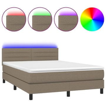 Vidaxl Box spring postelja z vzmetnico LED taupe 140x200 cm blago
