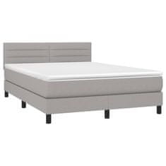 Vidaxl Box spring postelja z vzmetnico LED sv. siva 140x200 cm blago