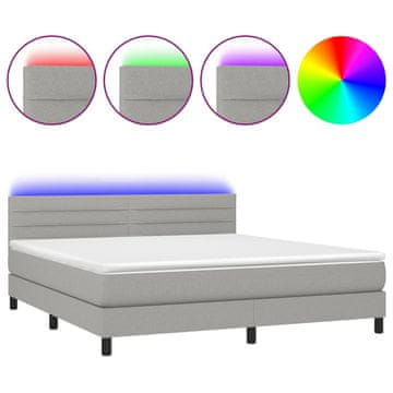 Vidaxl Box spring postelja z vzmetnico LED sv. siva 160x200 cm blago