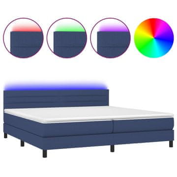 Vidaxl Box spring postelja z vzmetnico LED modra 200x200 cm blago