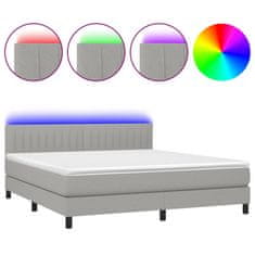 Vidaxl Box spring postelja z vzmetnico LED sv. siva 160x200 cm blago