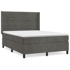 Vidaxl Box spring postelja z vzmetnico temno siva 140x200 cm žamet