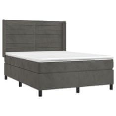 Vidaxl Box spring postelja z vzmetnico temno siva 140x200 cm žamet