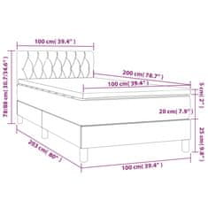 Vidaxl Box spring postelja z vzmetnico LED sv. siva 100x200 cm blago