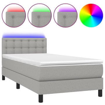 Vidaxl Box spring postelja z vzmetnico LED sv. siva 100x200 cm blago