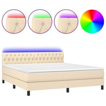 Vidaxl Box spring postelja z vzmetnico LED krem 160x200 cm blago