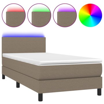 Vidaxl Box spring postelja z vzmetnico LED taupe 90x190 cm blago