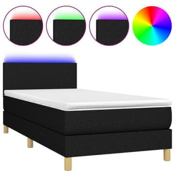 Vidaxl Box spring postelja z vzmetnico LED črna 100x200 cm blago