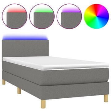 Vidaxl Box spring postelja z vzmetnico LED temno siva 100x200 cm blago