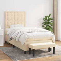 Vidaxl Box spring postelja z vzmetnico krem 90x200 cm blago