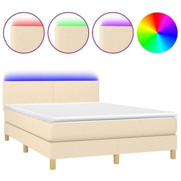 Vidaxl Box spring postelja z vzmetnico LED krem 140x200 cm blago