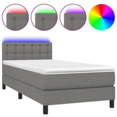 Vidaxl Box spring postelja z vzmetnico LED temno siva 100x200 cm blago