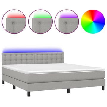 Vidaxl Box spring postelja z vzmetnico LED sv. siva 160x200 cm blago