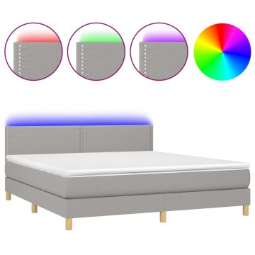 Vidaxl Box spring postelja z vzmetnico LED sv. siva 180x200 cm blago