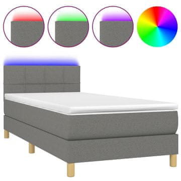 Vidaxl Box spring postelja z vzmetnico LED temno siva 90x200 cm blago