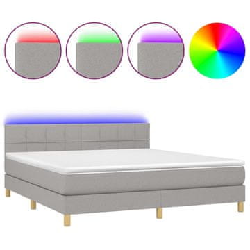 Vidaxl Box spring postelja z vzmetnico LED sv. siva 160x200 cm blago