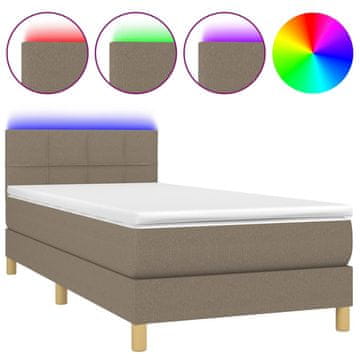 Vidaxl Box spring postelja z vzmetnico LED taupe 100x200 cm blago