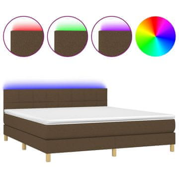 Vidaxl Box spring postelja z vzmetnico LED temno rjava 160x200cm blago