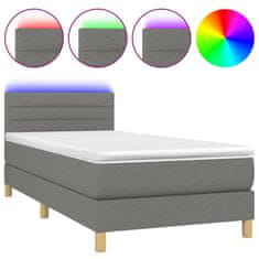 Vidaxl Box spring postelja z vzmetnico LED temno siva 80x200 cm blago