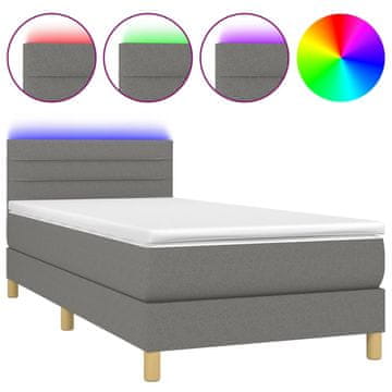 Vidaxl Box spring postelja z vzmetnico LED temno siva 80x200 cm blago