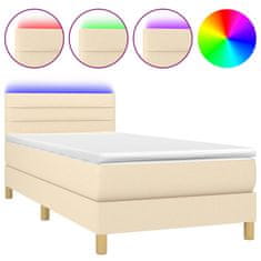 Vidaxl Box spring postelja z vzmetnico LED krem 100x200 cm blago