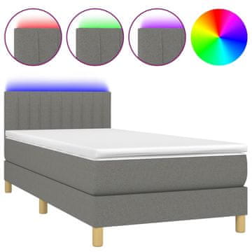 Vidaxl Box spring postelja z vzmetnico LED temno siva 80x200 cm blago