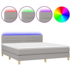 Vidaxl Box spring postelja z vzmetnico LED sv. siva 180x200 cm blago