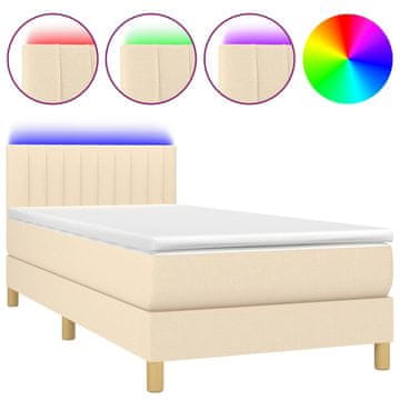 Vidaxl Box spring postelja z vzmetnico LED krem 80x200 cm blago