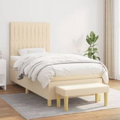 Vidaxl Box spring postelja z vzmetnico krem 90x200 cm blago