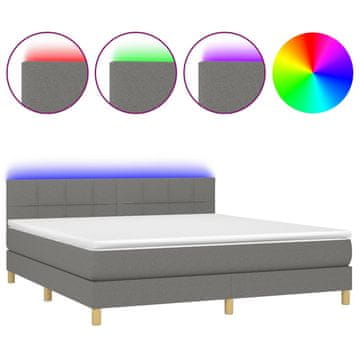 Vidaxl Box spring postelja z vzmetnico LED temno siva 180x200 cm blago