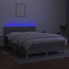 Vidaxl Box spring postelja z vzmetnico LED sv. siva 140x200 cm blago