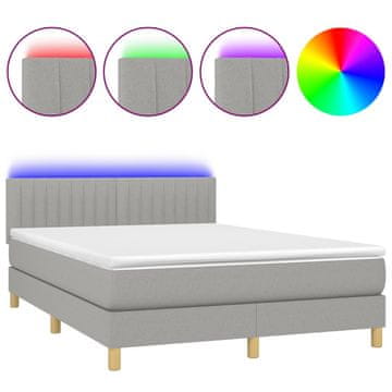 Vidaxl Box spring postelja z vzmetnico LED sv. siva 140x200 cm blago
