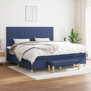 Vidaxl Box spring postelja z vzmetnico moder 200x200 cm blago