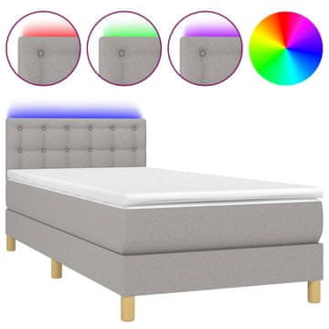 Vidaxl Box spring postelja z vzmetnico LED svetlo siva 90x190 cm blago