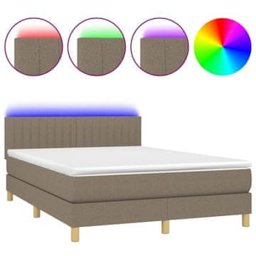 Vidaxl Box spring postelja z vzmetnico LED taupe 140x200 cm blago