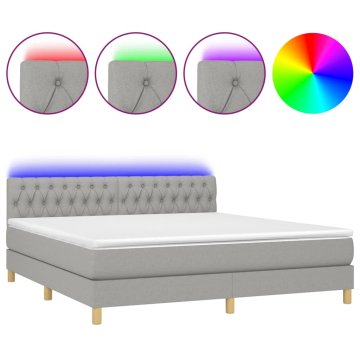 Vidaxl Box spring postelja z vzmetnico LED sv. siva 180x200 cm blago