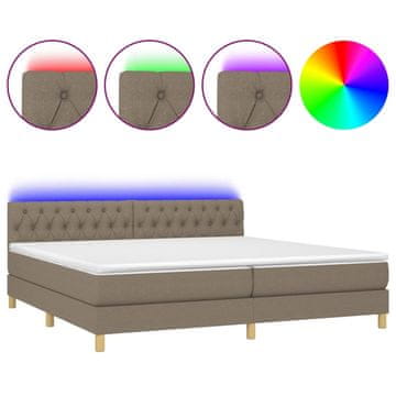 Vidaxl Box spring postelja z vzmetnico LED taupe 200x200 cm blago