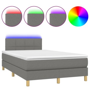 Vidaxl Box spring postelja z vzmetnico LED temno siva 120x190 cm blago