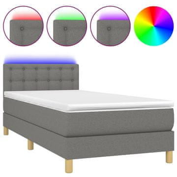 Vidaxl Box spring postelja z vzmetnico LED temno siva 90x200 cm blago