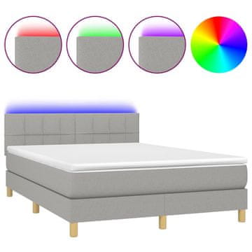 Vidaxl Box spring postelja z vzmetnico LED svetlo siva 140x190cm blago