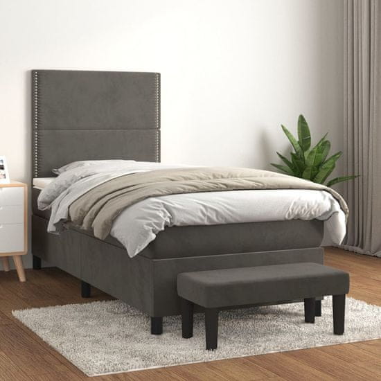 shumee Box spring postelja z vzmetnico temno siva 80x200 cm žamet