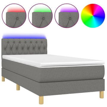 Vidaxl Box spring postelja z vzmetnico LED temno siva 100x200 cm blago